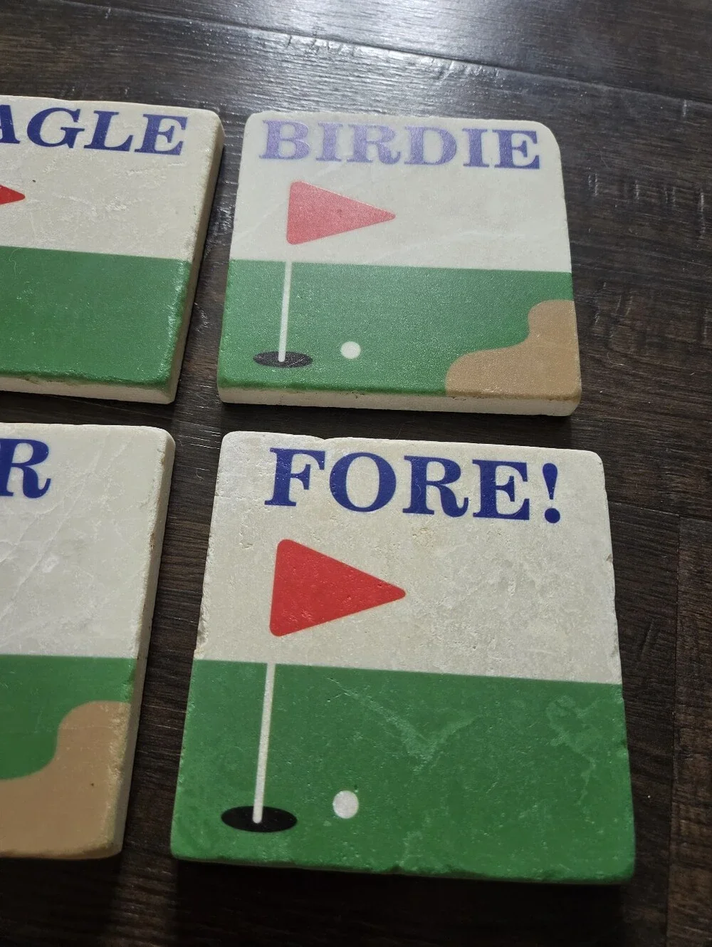 Studio Vertu Golf Themed Tumbled Marble Coasters Set of 4, Handcrafted in USA